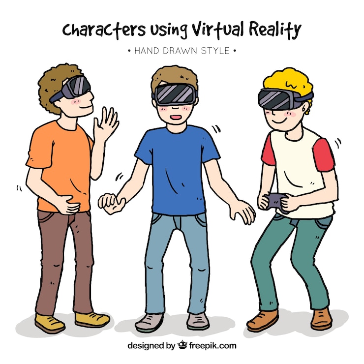 Vector Gratis hand-drawn students playing with virtual reality glasses