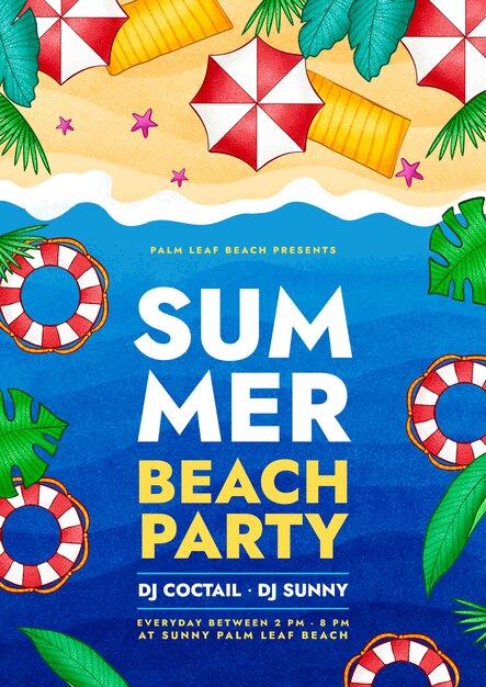 Hand drawn summer party vertical poster template