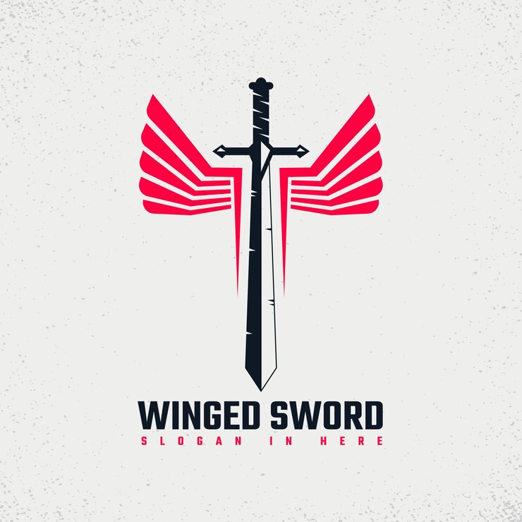 Vector Gratis hand drawn  sword wings logo design