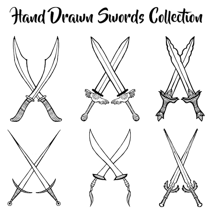 Vector Gratis hand drawn swords collection