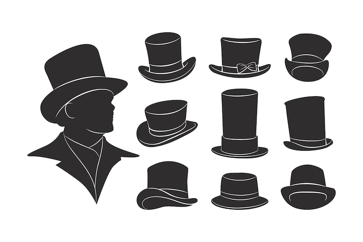Vector Gratis hand drawn  top hat silhouette set