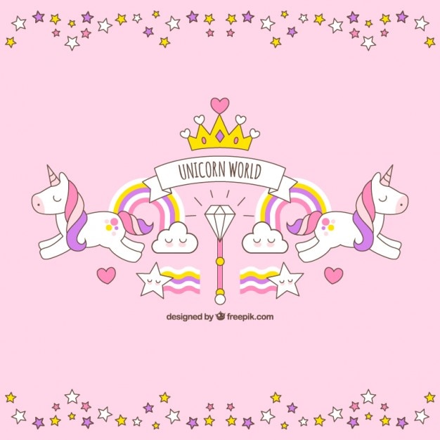 Vector Gratis hand drawn unicorn with cute elemnts