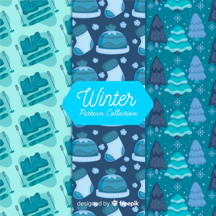 Vector Gratis hand drawn winter elements pattern collection