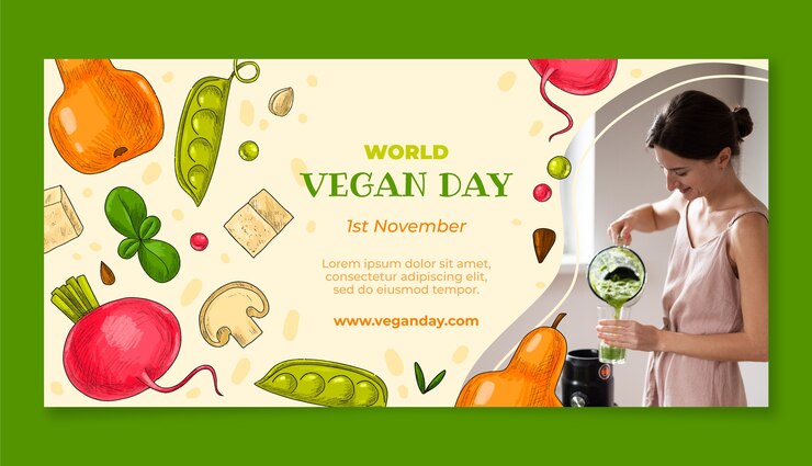 Vector Gratis hand drawn world vegan day horizontal banner
