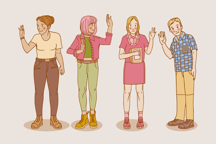 Vector Gratis hand drawn young people waving hand collection