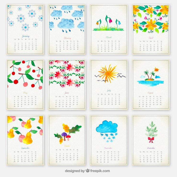 Vector Gratis hand painted yearly calendar
