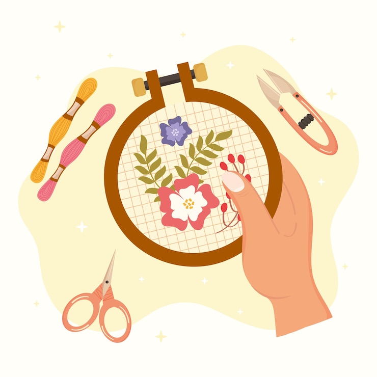 Vector Gratis hand with embroidery and weaving set icons