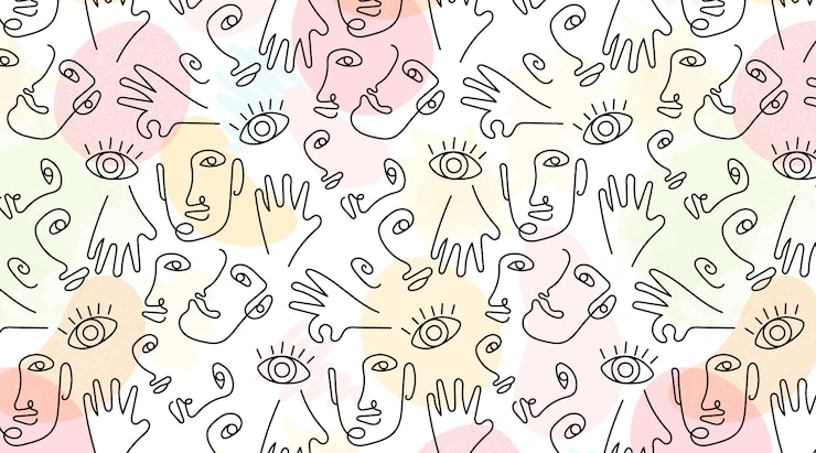 Vector Gratis handdrawn with seamless pattern of one line faces