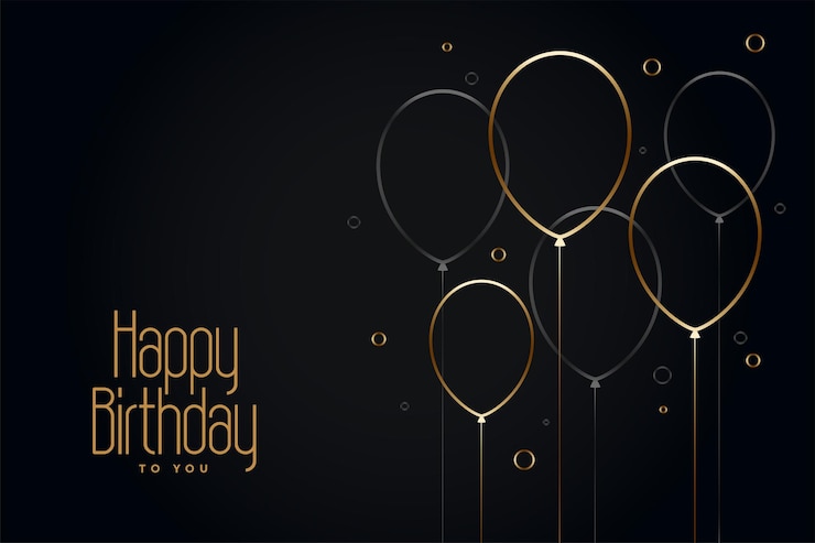 Vector Gratis happy birthday black card with golden line balloons