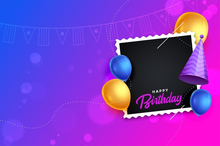Vector Gratis happy birthday party greeting banner with empty photograph cover frame