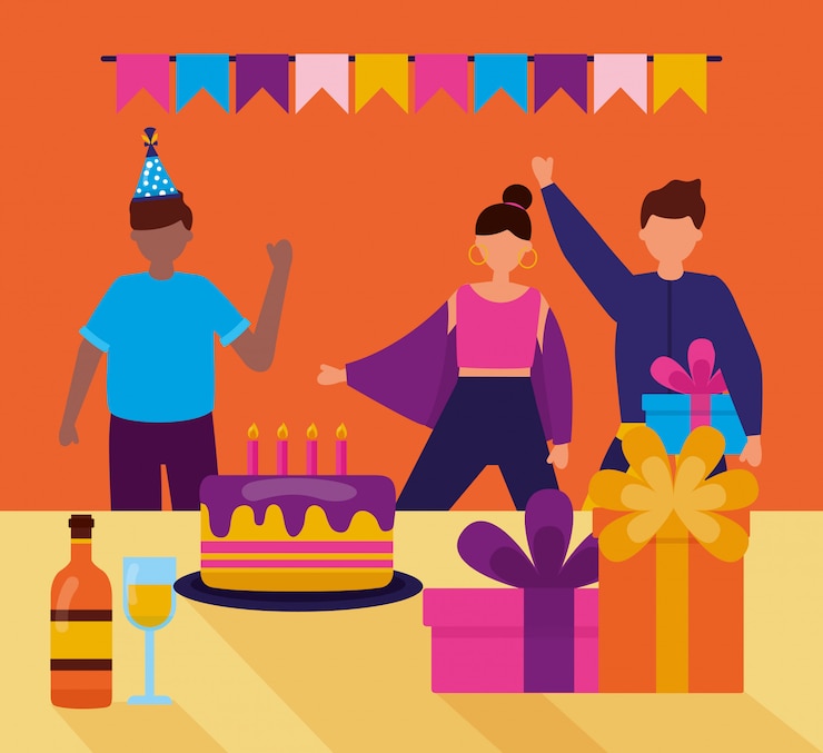 Vector Gratis happy birthday people in flat style