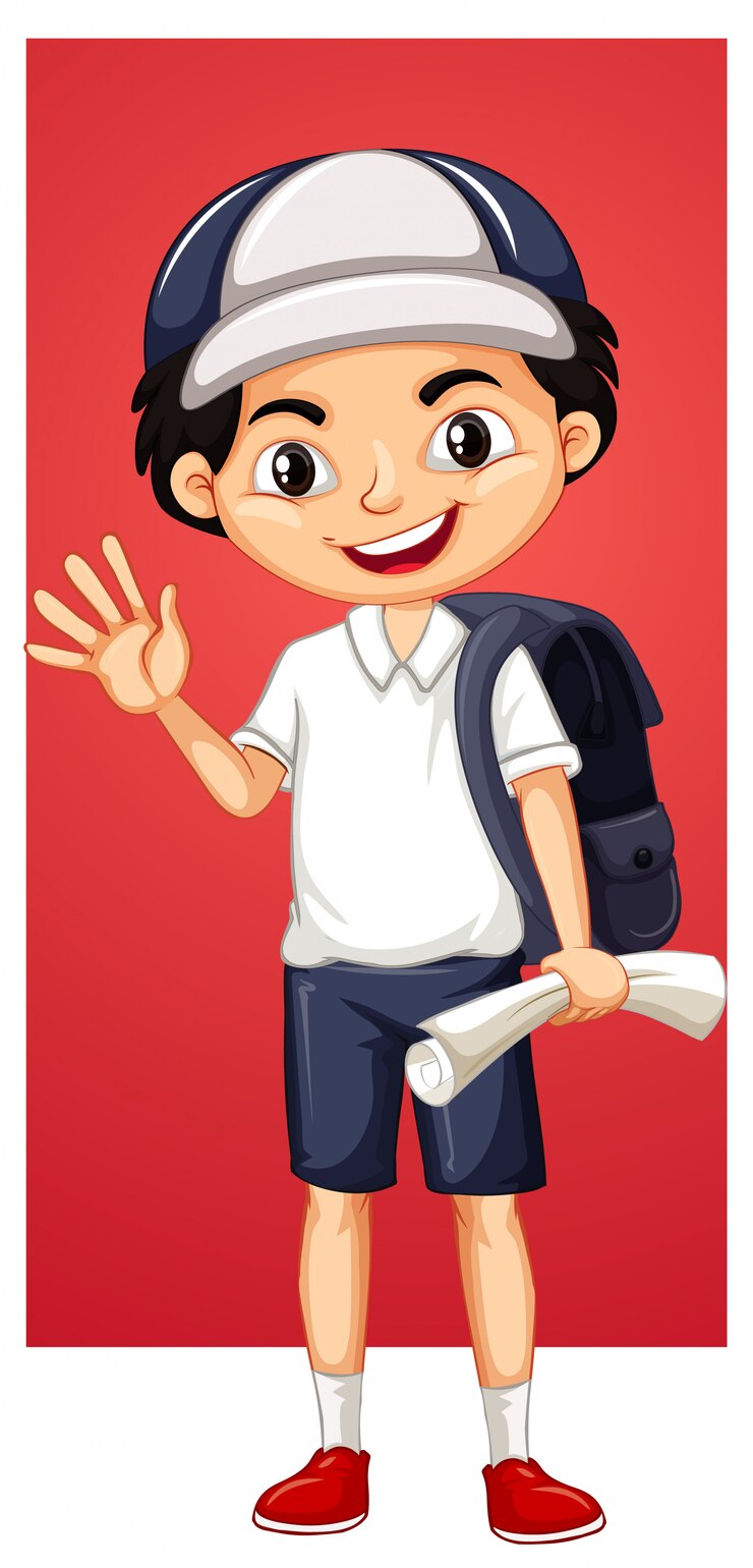 Vector Gratis happy boy with backpack and paper