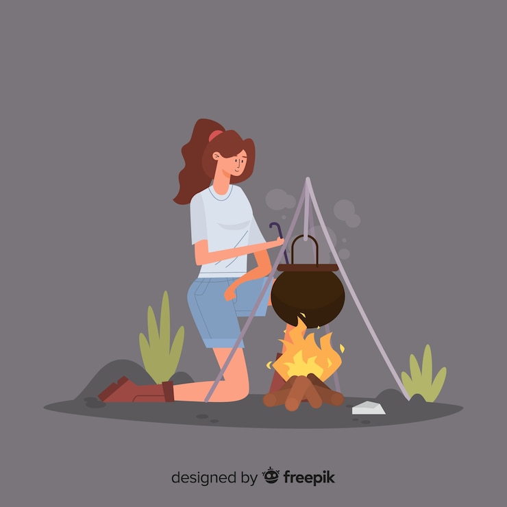Vector Gratis happy girl camping in nature