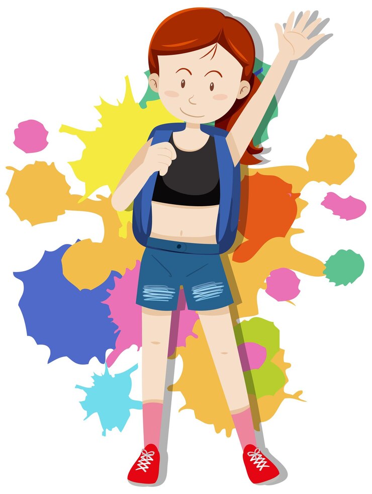 Vector Gratis happy girl with blue backpack on her back