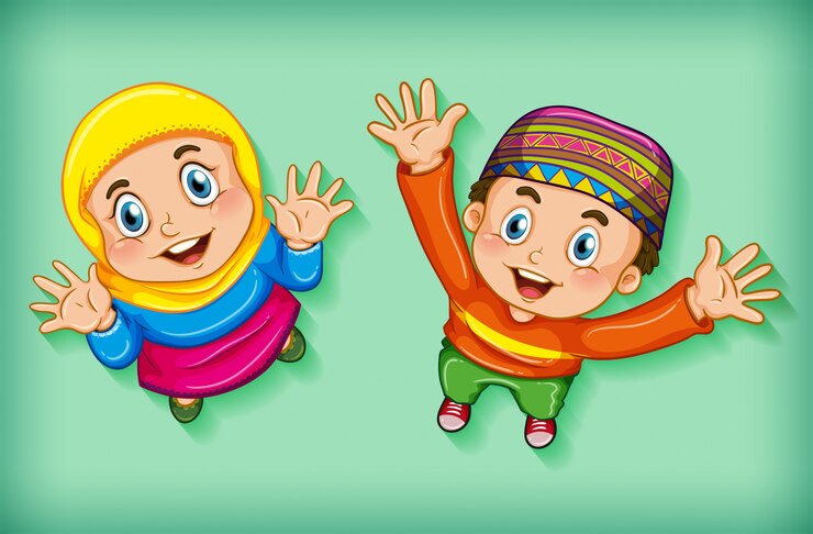 Vector Gratis happy muslim children from aerial view