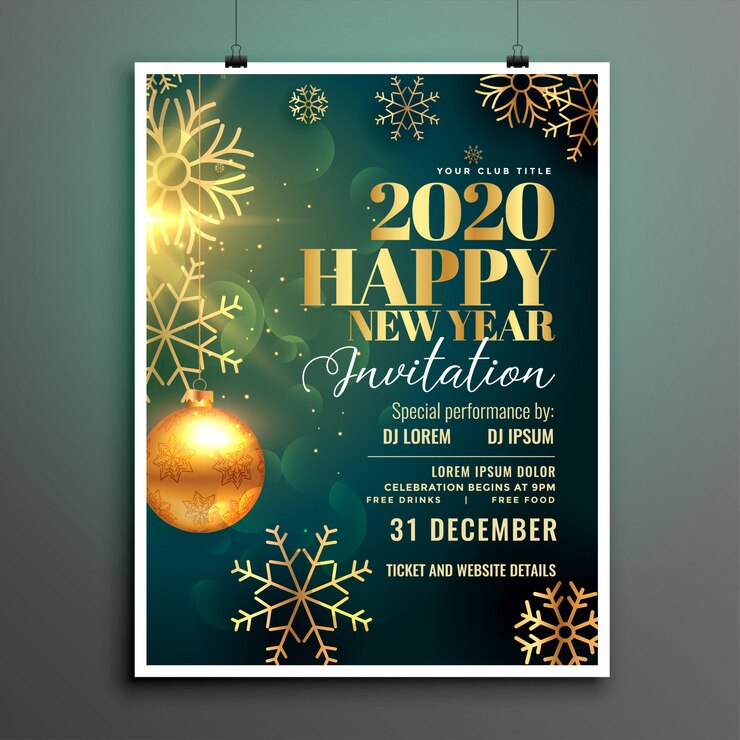 Vector Gratis happy new year 2020 invitation flyer template 