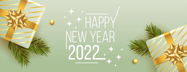 Vector Gratis happy new year 2022 realistic banner with gift boxes decoration