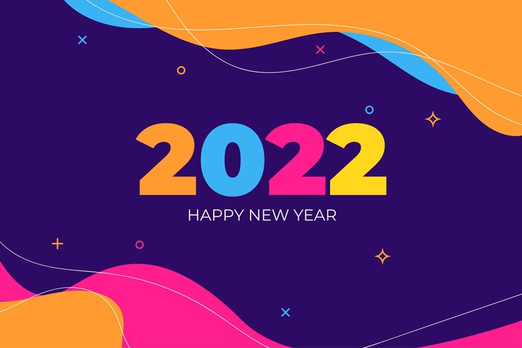 Vector Gratis happy new year 2022 with memphis background style