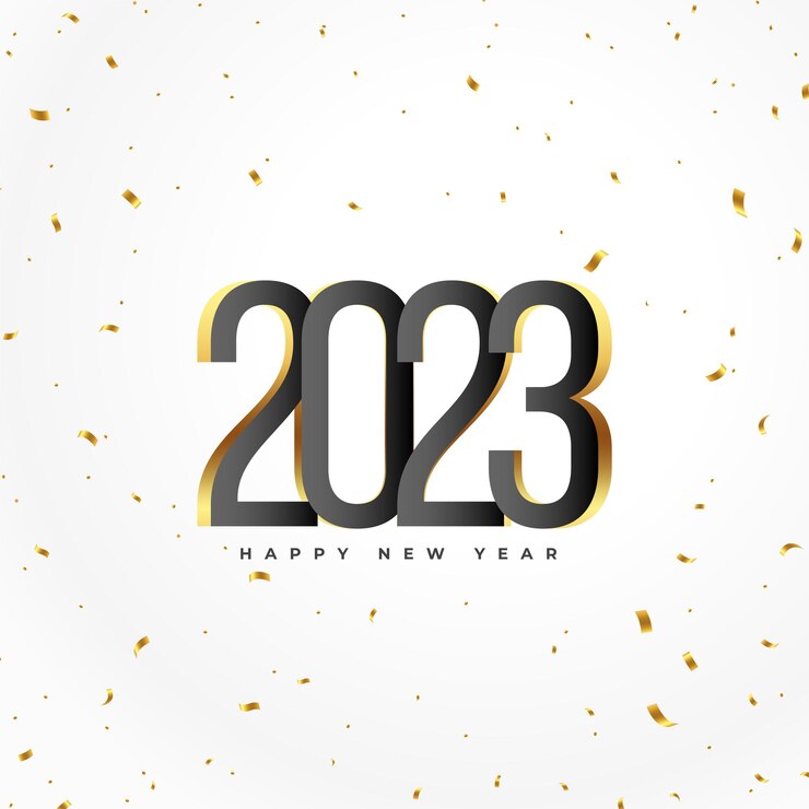 Vector Gratis happy new year 2023 greeting wallpaper with golden confetti
