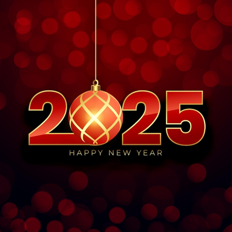 Vector Gratis happy new year 2025 event background with xmas bauble