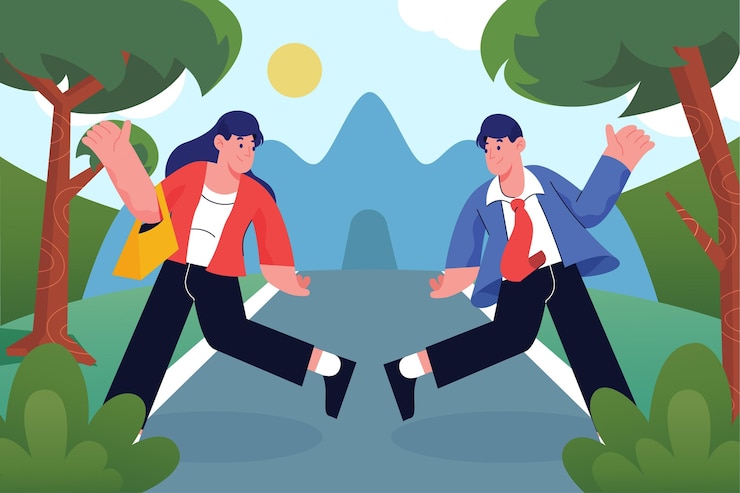 Vector Gratis happy people jumping in park and going to work