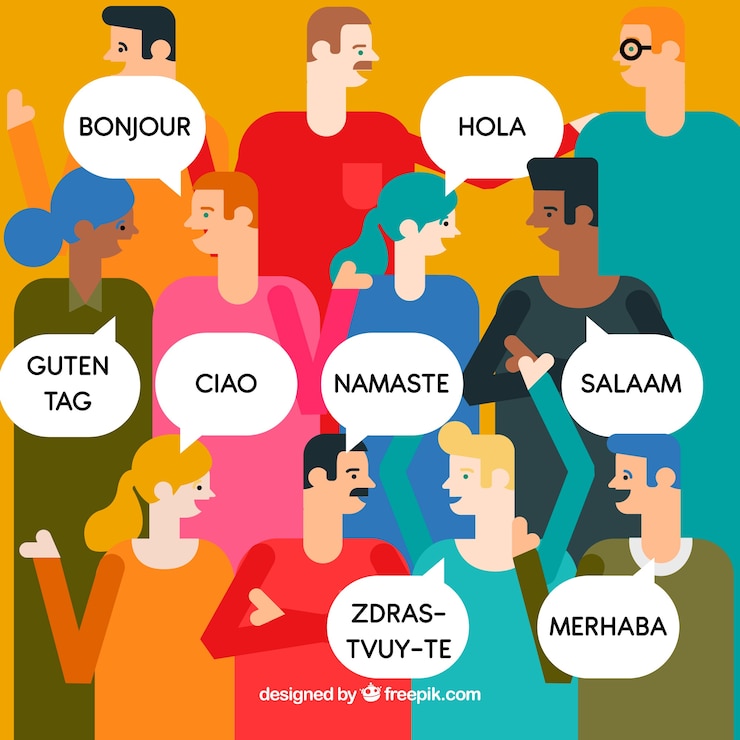 Vector Gratis happy people speaking different languages with flat design