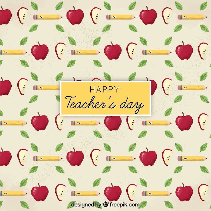 Vector Gratis happy teacher's day, pattern with pencils, apples and leaves