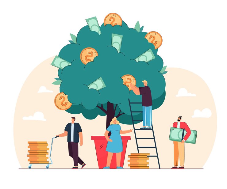 Vector Gratis happy tiny people growing money tree isolated flat illustration