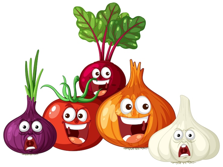 Vector Gratis happy vegetables with funny faces