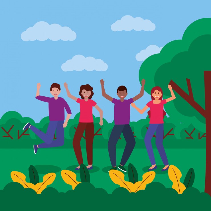 Vector Gratis happy young people at the park