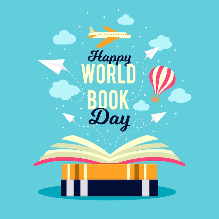 Vector Gratis hari buku sedunia dengan pesawat terbang
