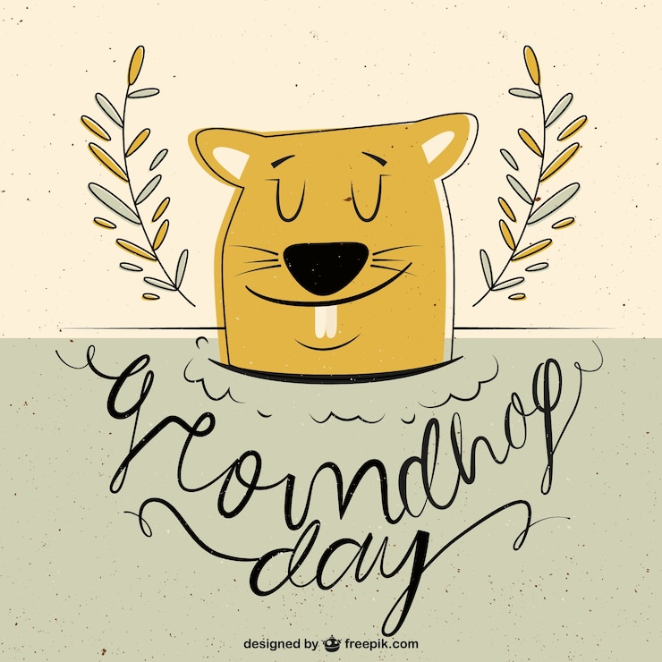 Vector Gratis hari groundhog yang digambar tangan dengan gaya vintage