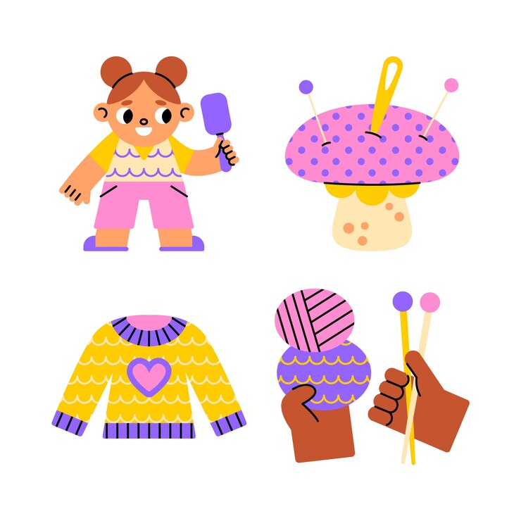 Vector Gratis harmony knitting stickers collection