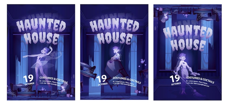 Vector Gratis haunted house flyers