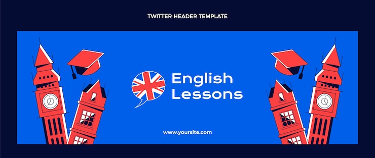 Vector Gratis header twitter pelajaran bahasa inggris datar