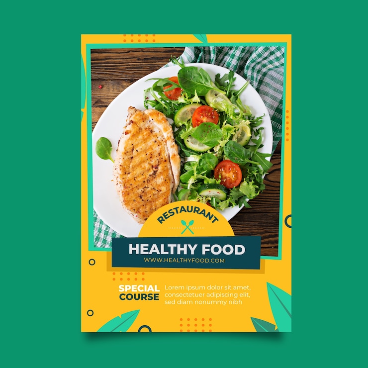 Vector Gratis healthy food restaurant postertemplate with photo