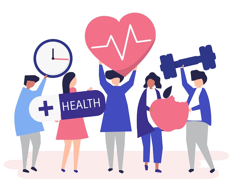 Vector Gratis healthy people carrying different icons 