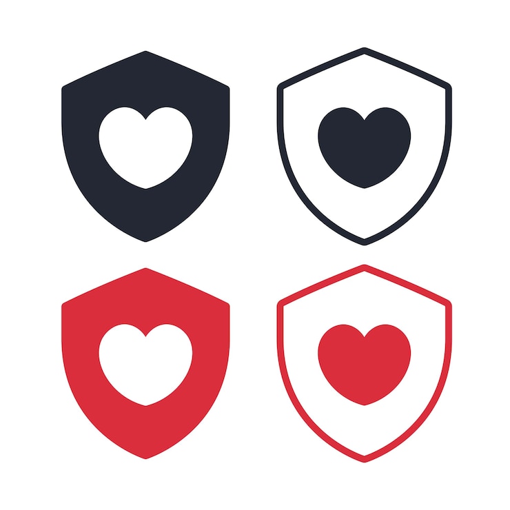Vector Gratis heart on shield set