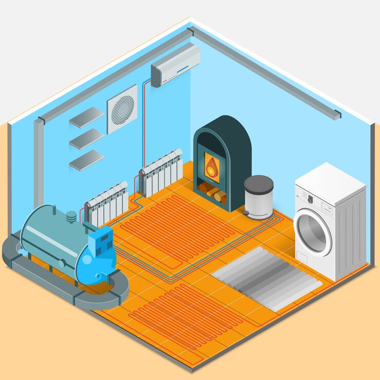 Vector Gratis heating cooling system interior isometric template