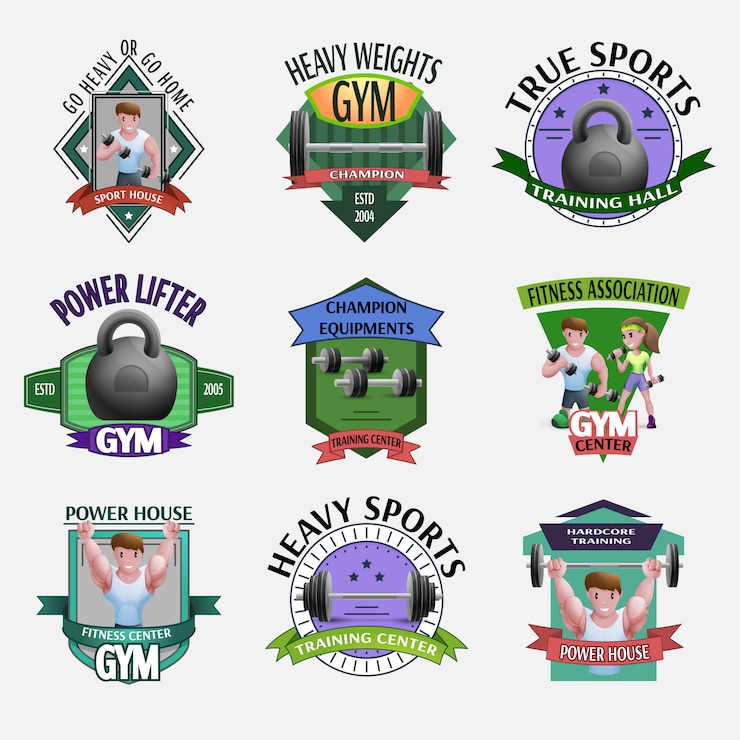 Vector Gratis heavy weights fitness emblems set
