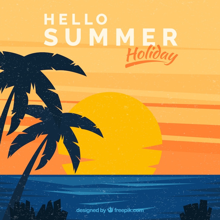 Vector Gratis hello summer background with sunset