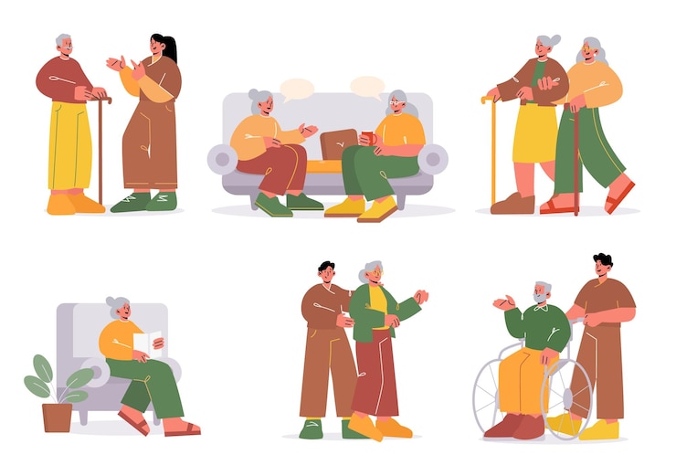 Vector Gratis help and care of seniors old people lifestyle