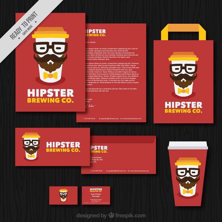 Vector Gratis hipster coffee stationery set