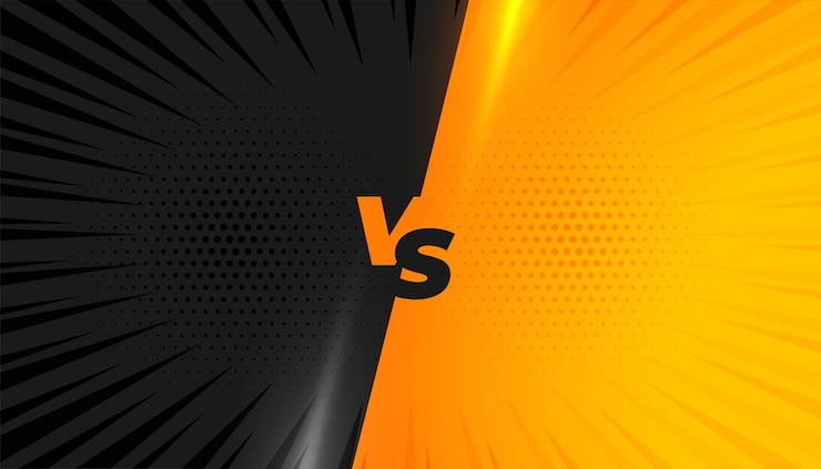 Vector Gratis hitam dan kuning versus vs banner radial dengan efek halftone
