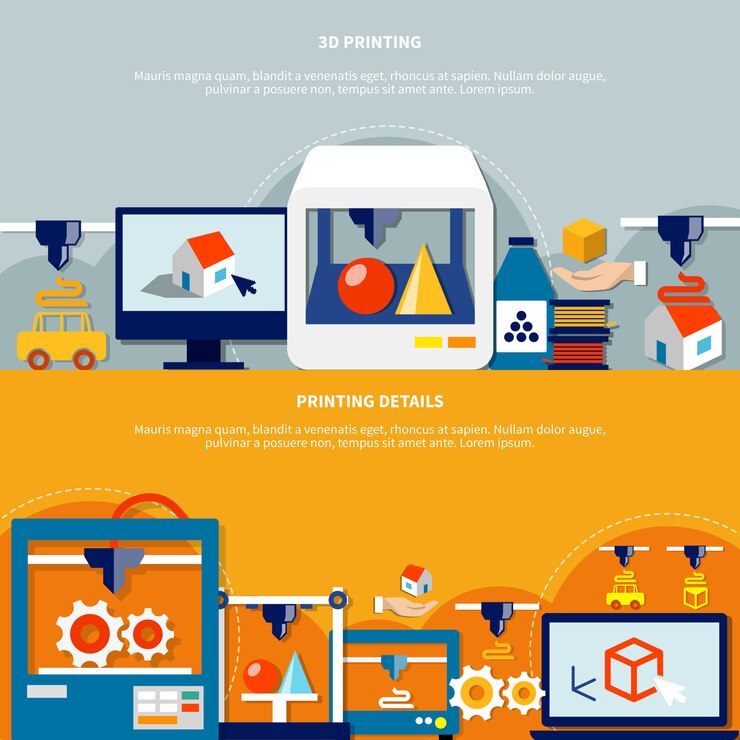 Vector Gratis horizontal banners set on theme of 3d printing