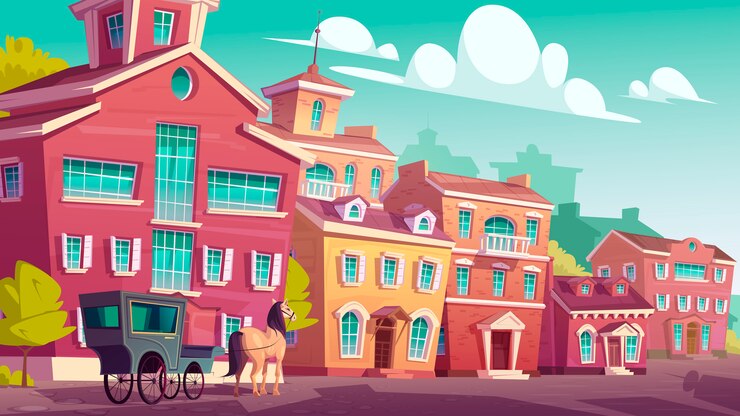 Vector Gratis horse stagecoach stand on empty antique street