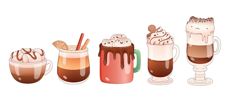 Vector Gratis hot chocolate and coffee beverages