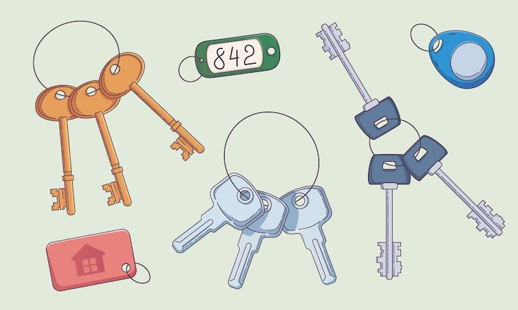 Vector Gratis house door key ring vector illustration icon set