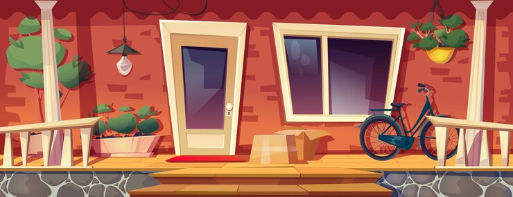 Vector Gratis house porch with closed front door