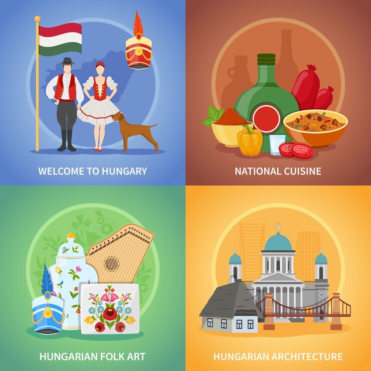 Vector Gratis hungarian culture compositions set